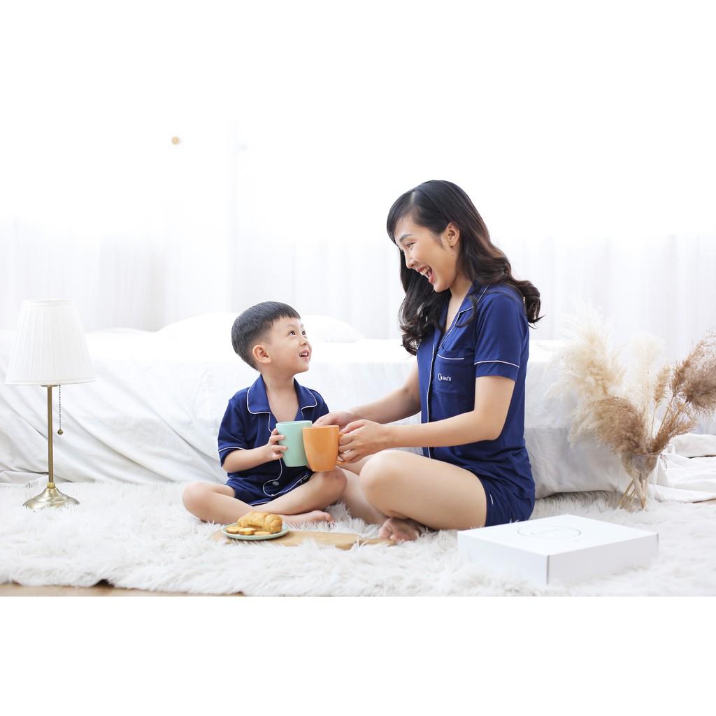 Pyjama nữ cộc tay vải bamboo tự cao cấp Chou's - màu xanh navy