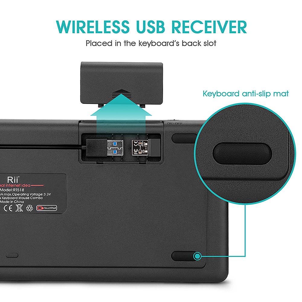 Bàn phím không dây 2.4GHz đa phương tiện cảm ứng 3 màu