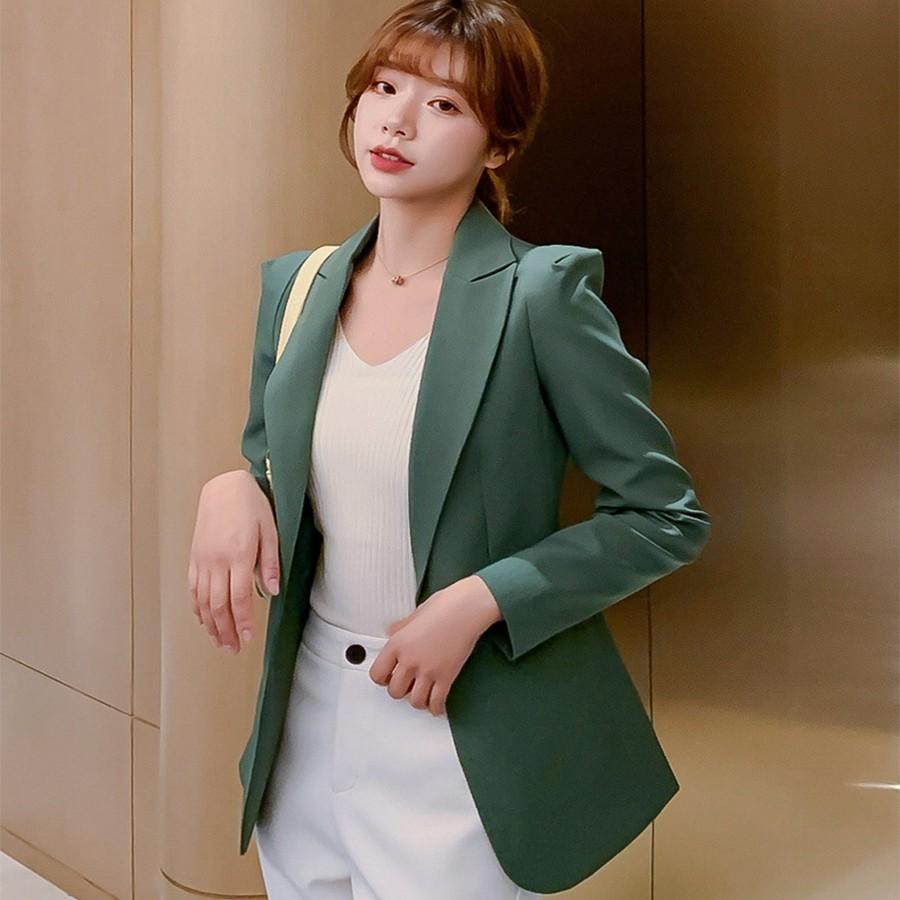 Áo vest nữ blazer suit dài tay Hàn Quốc màu trơn quý phái - Cúc áo ngọc ngà sang trọng - AG118