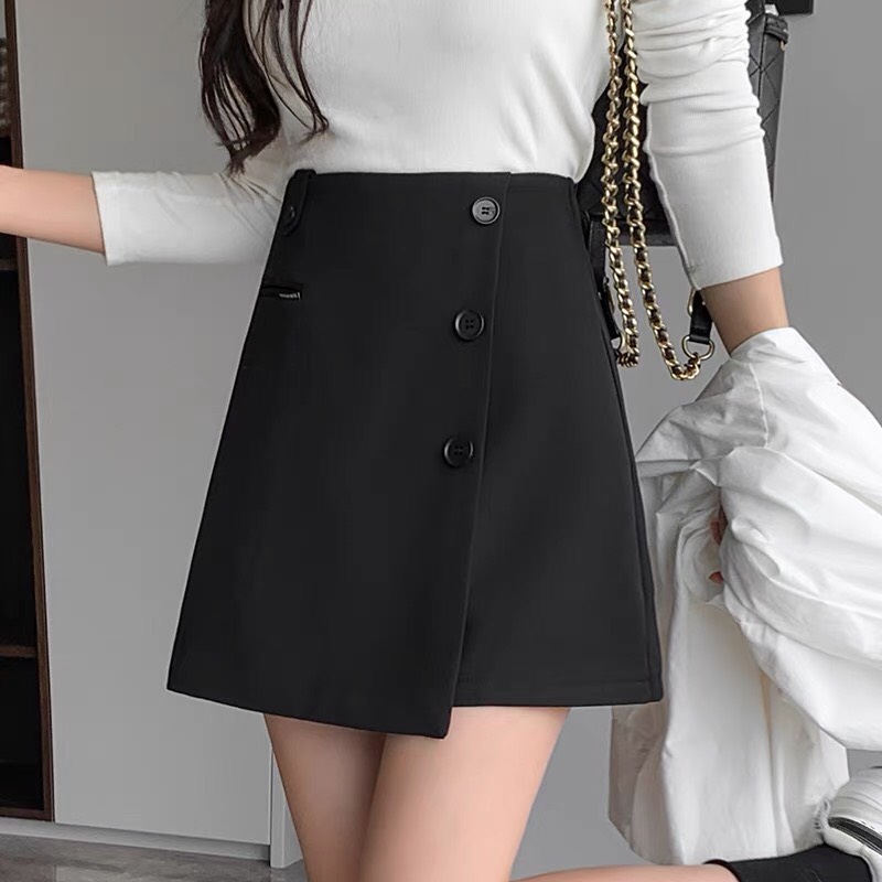 Chân váy công sở dáng chữ A xẻ tà lưng cao tôn dáng Quần váy nữ thiết kế 2 lớp màu đen nâu cao cấp mặc đi chơi dạo phố