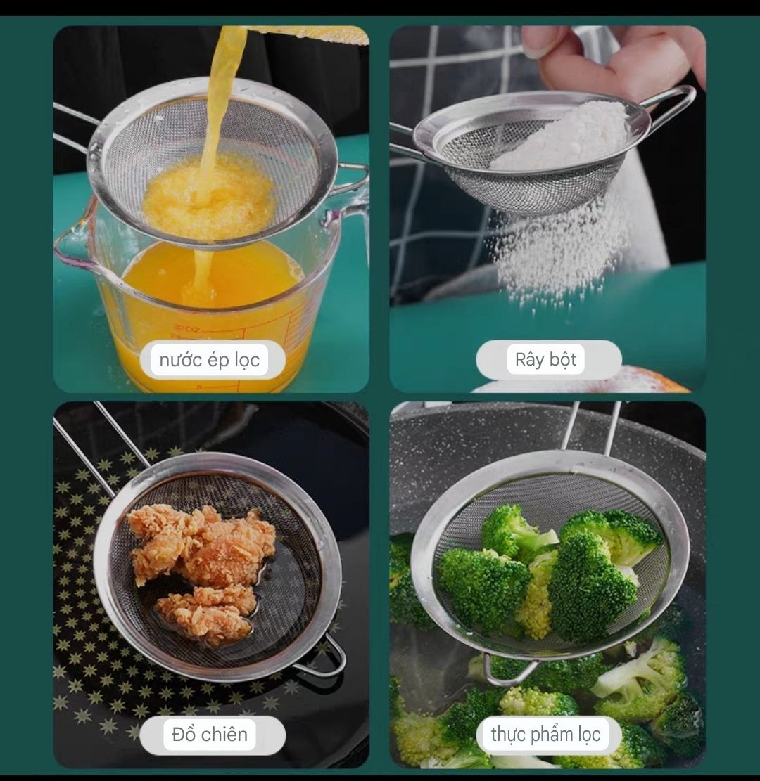 Vợt Rây bột inox lọc trà cafe có tay cầm làm bánh vắt chanh inox - Dụng Cụ Lọc Bột Rây Lọc Sifter Lưới Lọc