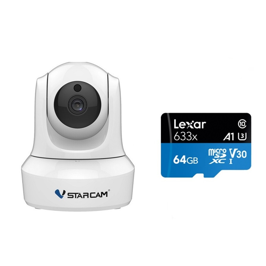 Combo Camera Wifi IP C29s 2.0 FHD 1080p Vstarcam , Camera không dây trong nhà (Trắng Bạch Tuyết ) , Kèm thẻ nhớ 64GB A1 4K Lexar - Hàng chính hãng