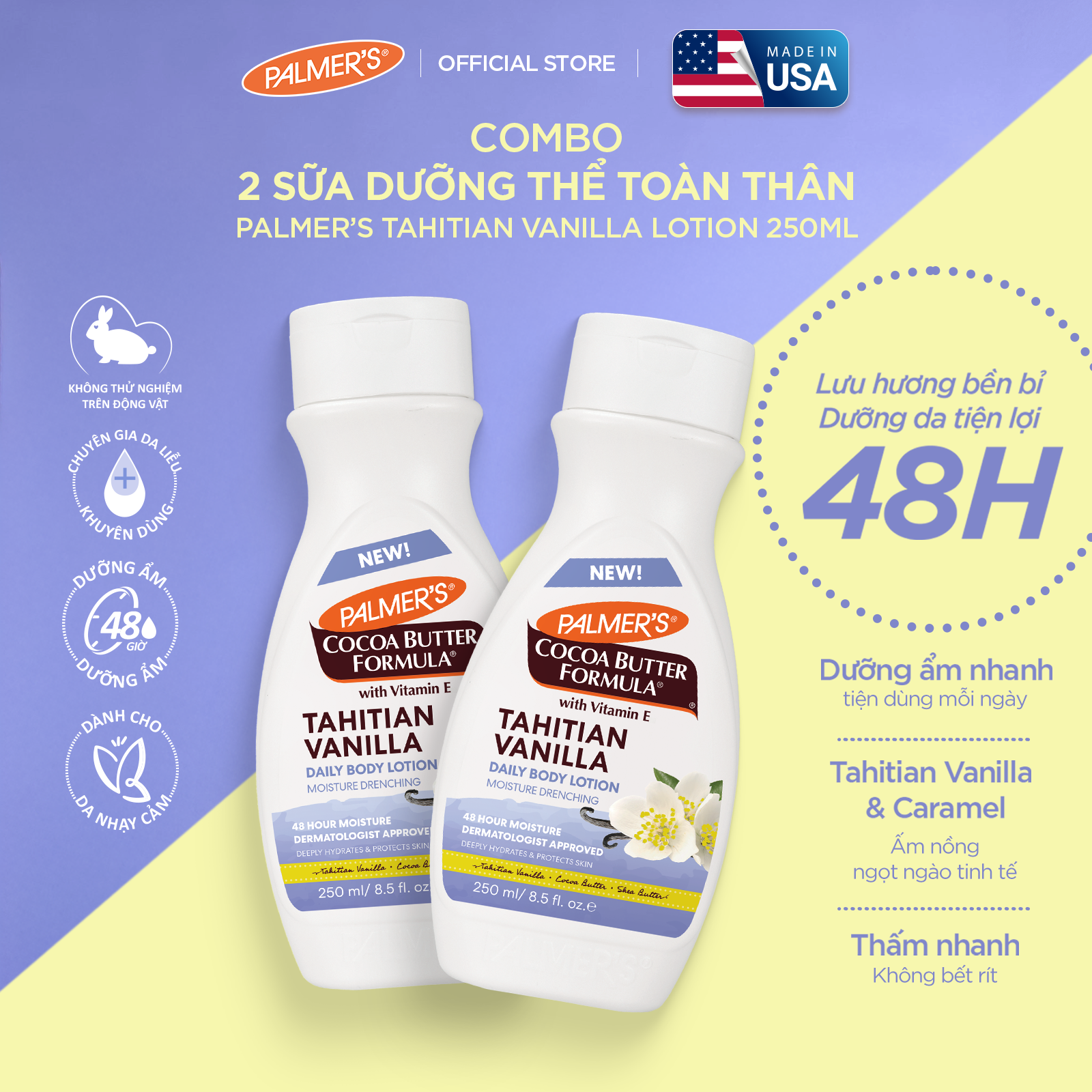 [Mới] Combo 2 Sữa Dưỡng Thể Toàn Thân Palmer's Tahitian Vanilla Lotion 250ml/ 400ml