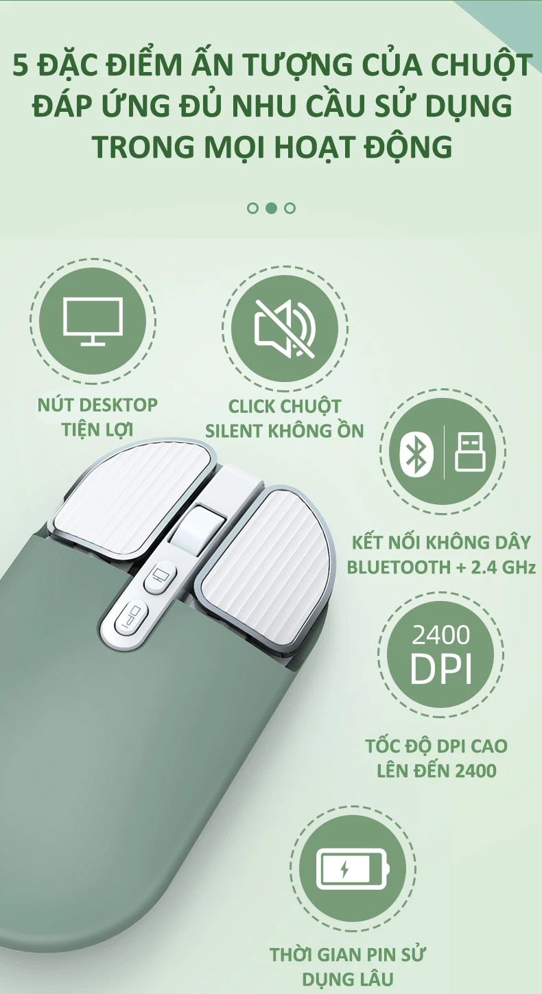 Chuột không dây sạc pin siêu mỏng kết nối bluetooth và chip USB 2.4GHz dùng cho pc, laptop, tivi, điện thoại HN - (FMOUSE) - Hàng chính hãng