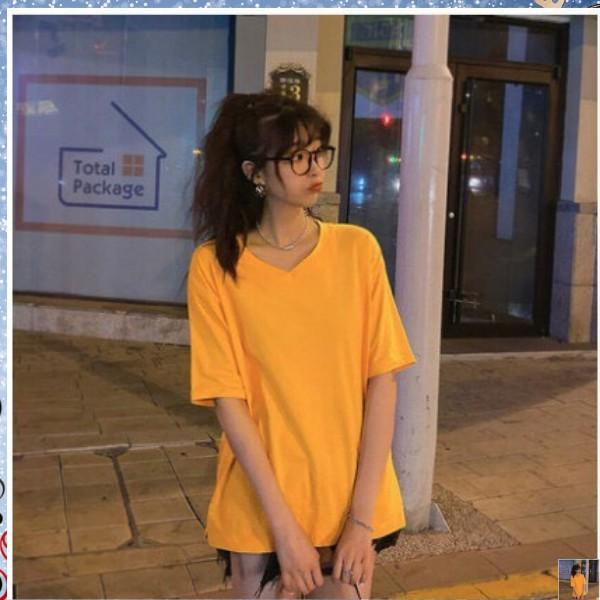 Áo thun nữ cổ tim trơn phong cách đơn giản 0142