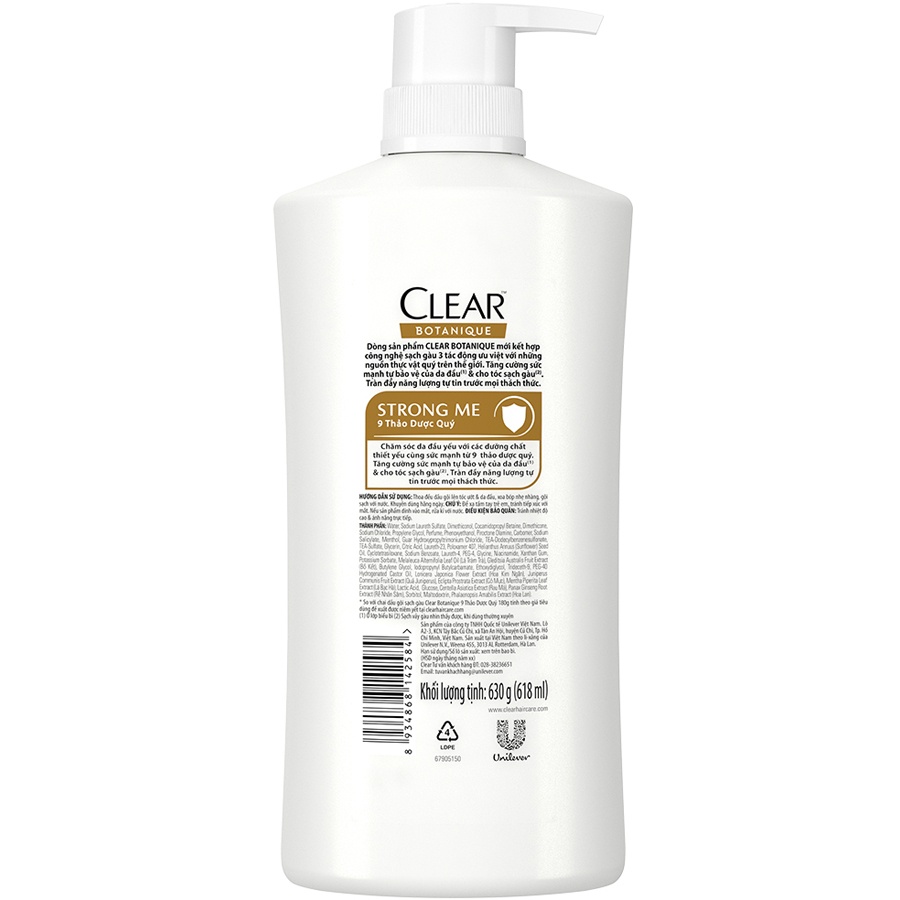 Dầu Gội đầu Clear Botanique 9 Thảo Dược Quý Cho Da Đầu Yếu Với 3X Sức Mạnh Đánh Bay Gàu Nhờn Ngứa 630g