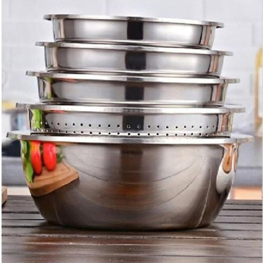 Bộ 5 Rổ Chậu Inox 304 Rửa Thực Phẩm Cao Cấp - Tiện Dụng