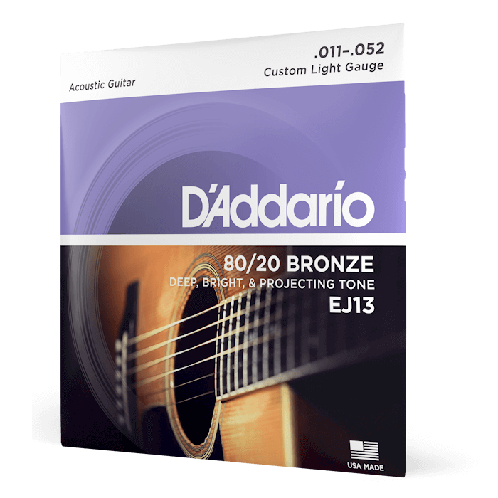 Bộ dây đàn Guitar Acoustic/ Acoustic Guitar Strings - D'Addario EJ13 - 80/20 Bronze - Deep, Bright & Projecting Tone - Custom Light Gauge .011-.052 - Hàng chính hãng