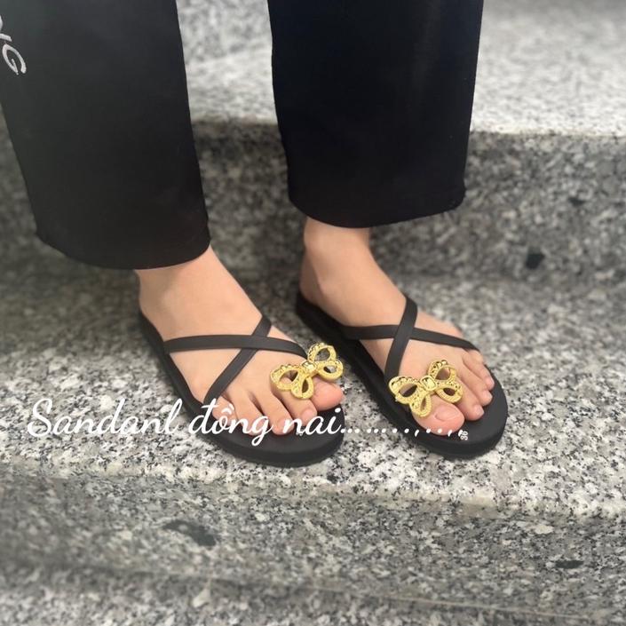 Dép xỏ ngón nữ dây chéo phối nơ(sandal đồng nai)