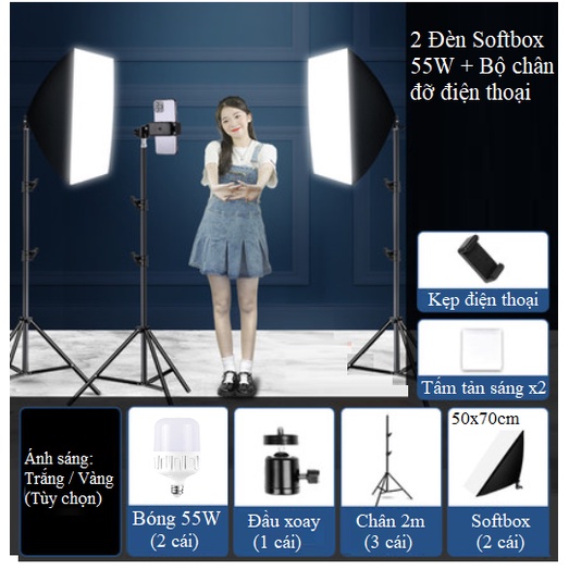 Bộ 2 Đèn Softbox 55W HL Lighting, Đèn Studio Quay Phim Chụp Ảnh, Combo Đèn Studio Giá Rẻ