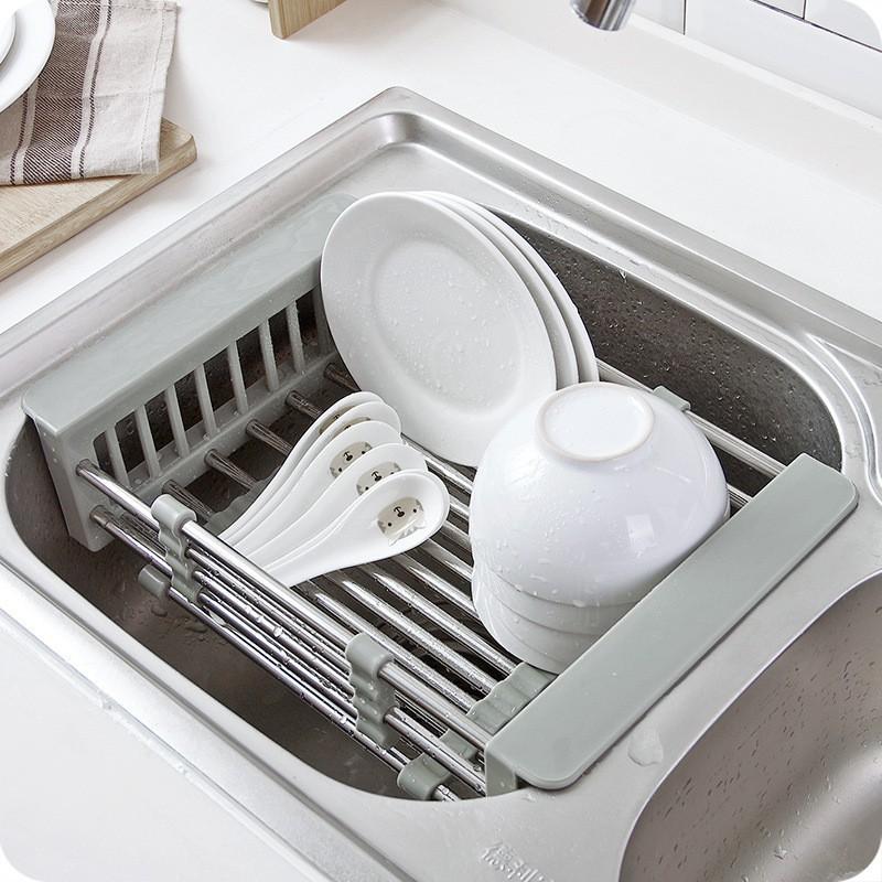 Khay Inox Kê Bồn Rửa Bát Co Giãn Đa Năng Dễ Tháo Lắp Bằng INOX Không Gỉ Kệ Góc