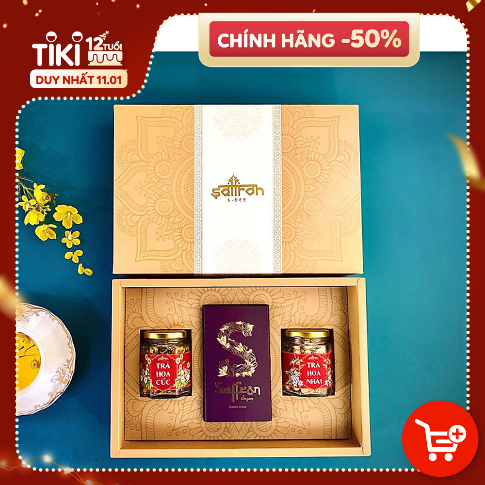 Combo Quà Biếu Cao Cấp Saffron Shyam 1gram Tặng Trà Hoa