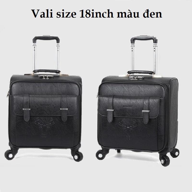 Vali kéo du lịch size 18inch, chất liệu da PU cao cấp bền đẹp, bánh xe xoay linh hoạt chịu lực tốt, có ngăn để laptop