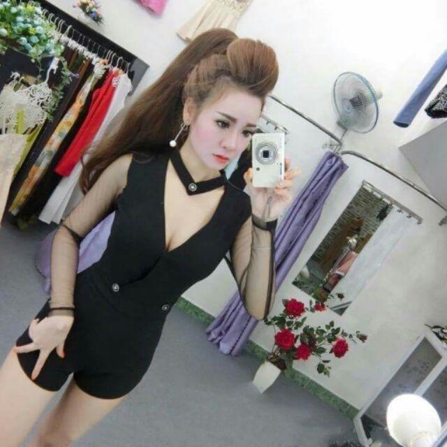 Jump cổ tim tay lưới sexy