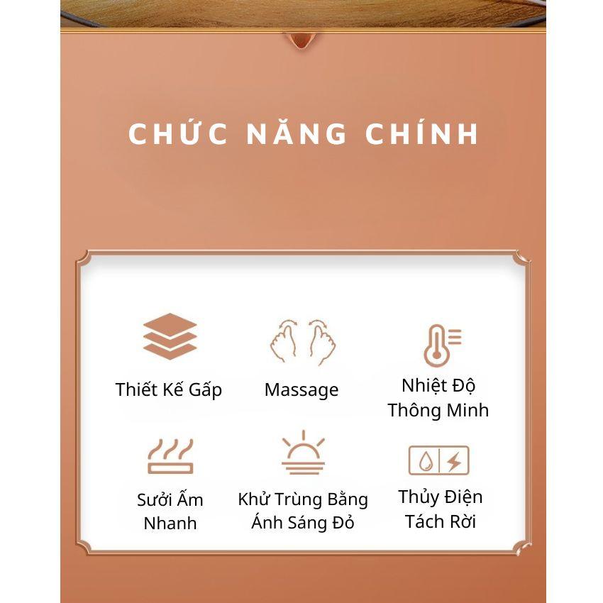 Chậu Ngâm Chân Massage Gấp Gọn Khử Trùng Bằng Ánh Sáng Đỏ, Bồn Ngâm Chân Giữ Nhiệt Độ Thông Minh