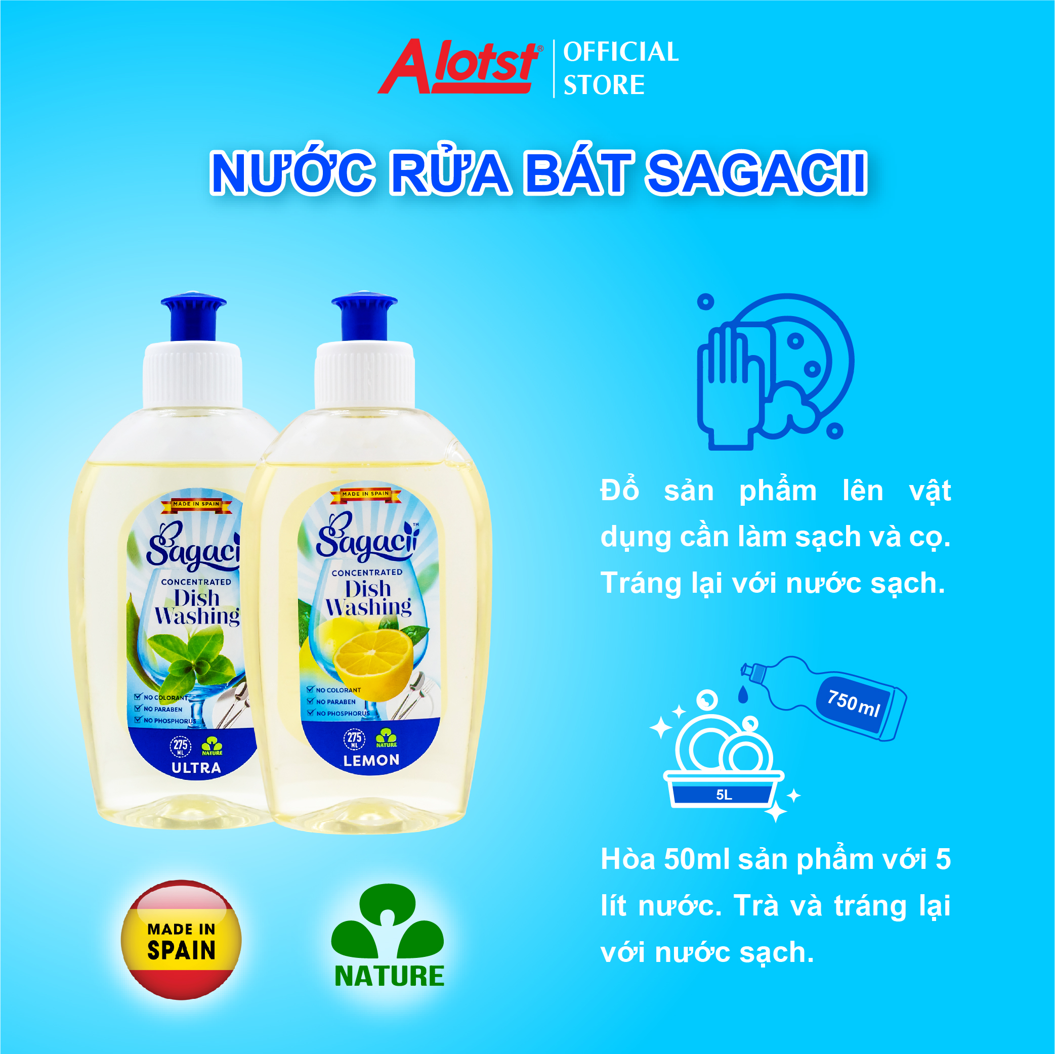 Nước rửa bát đậm đặc Sagacii - 275ml