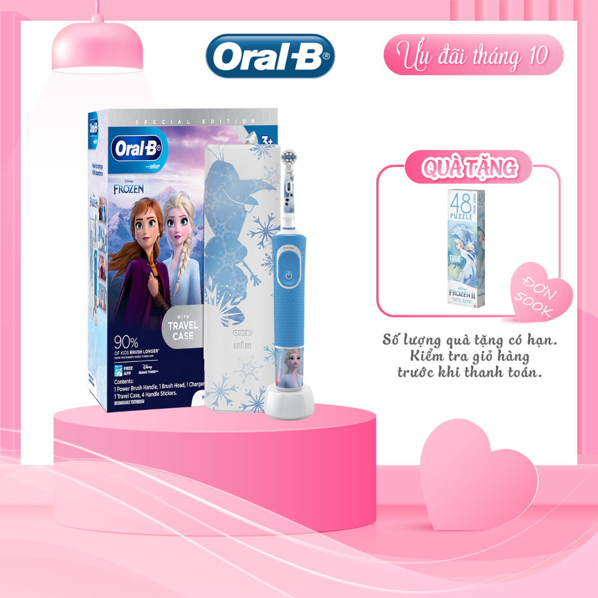  Bàn chải đánh răng điện trẻ em Oral-B Pro D100  Frozen-Hàng chính hãng