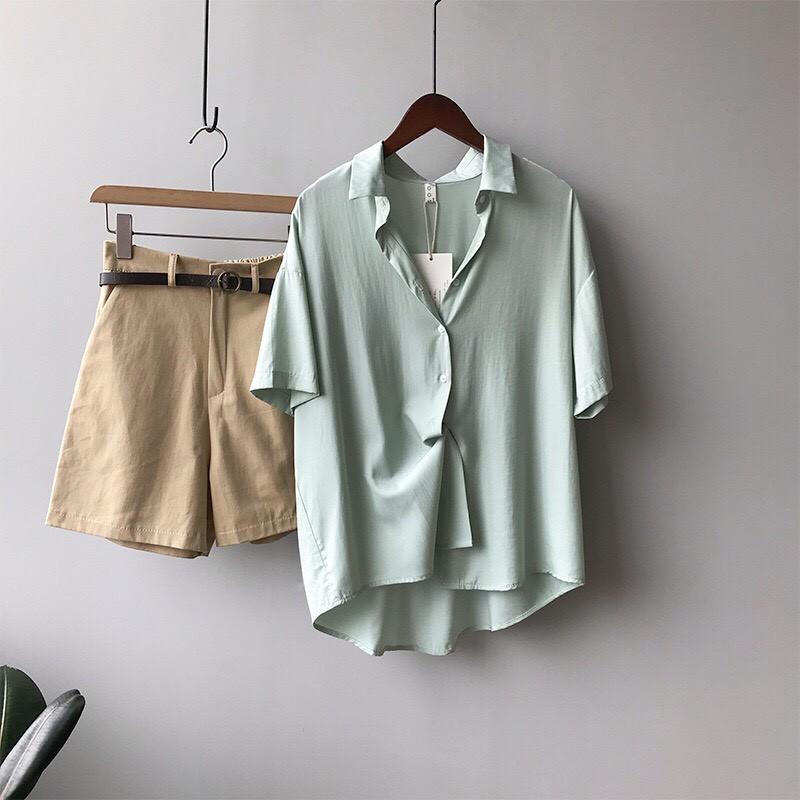 ÁO SƠ MI LỤA FORM RỘNG TAY NGẮN NGŨ SẮC