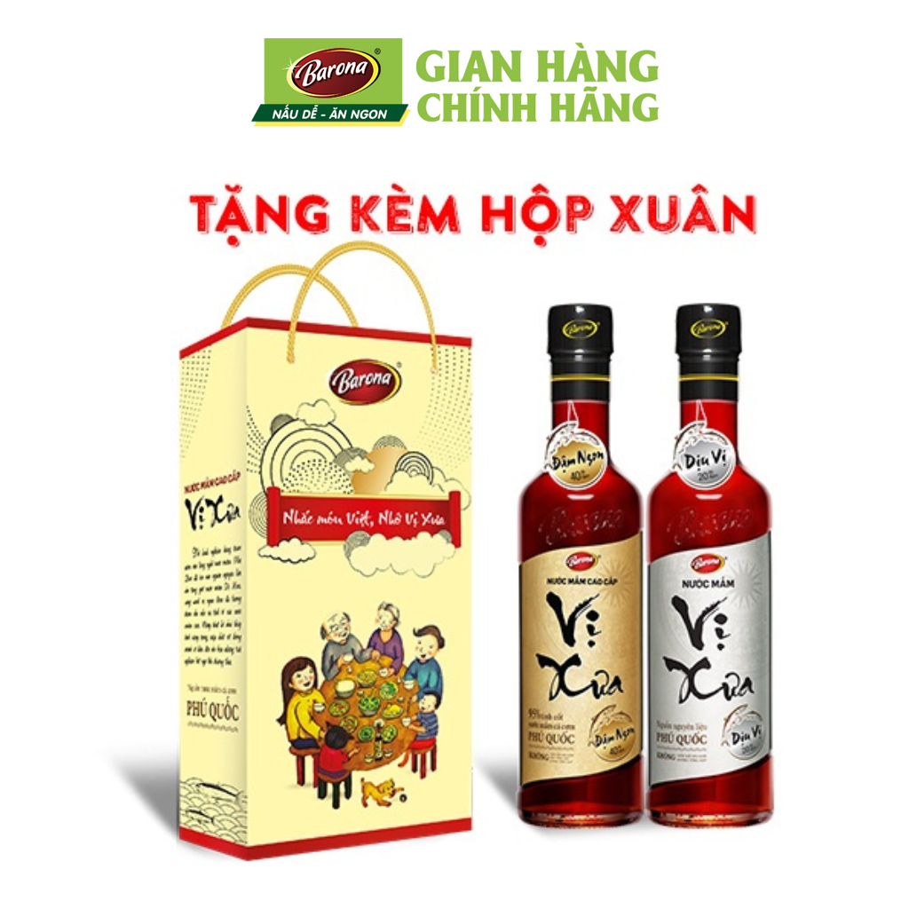 HỘP XUÂN 1 CHAI NƯỚC MẮM VỊ XƯA CAO CẤP 40N VÀ 1 CHAI NƯỚC MẮM VỊ XƯA 20N