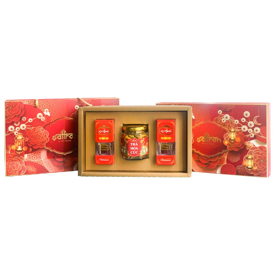 Set quà Tết nhụy hoa nghệ tây Saffron Bahraman 2 hộp 1Gram/hộp Tặng Hoa Cúc 10 Gram