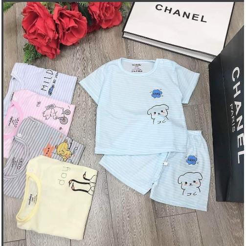 Bộ quần áo sơ sinh cọc tay mẫu kẻ NB cho bé từ 0-15 tháng tuổi