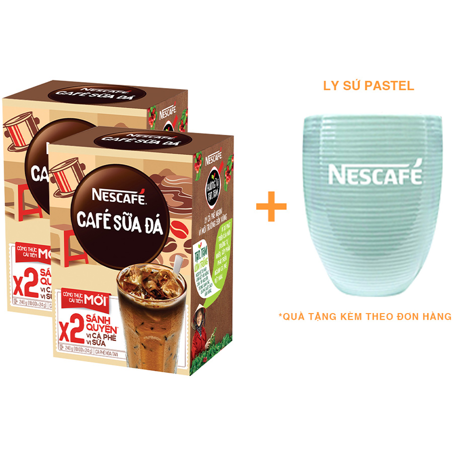 Combo 2 hộp cà phê hòa tan Nescafé 3in1 cà phê sữa đá (Hộp 10 gói x 24g) - [Tặng ly sứ pastel]