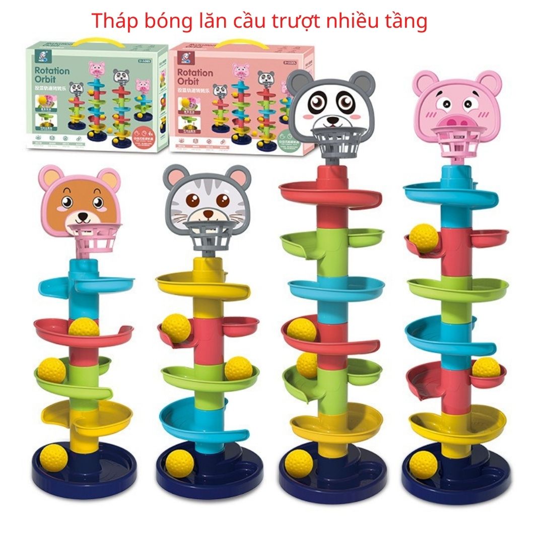 Đồ chơi trẻ em Tháp bóng lăn, cầu trượt thả bóng xoay vòng nhiều 7 tầng 7 bóng EASYTOYS giú