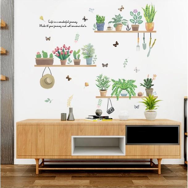 Decal trang trí tường - Nhiều Chậu Cây treo khung