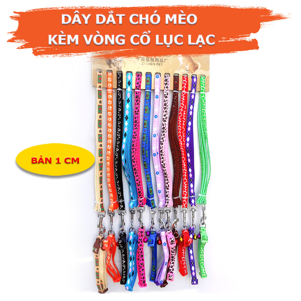 Dây Dắt Chó Mèo, Dây Dắt Vòng Cổ Chó Mèo Họa Tiết Xinh Xắn Bản 1cm