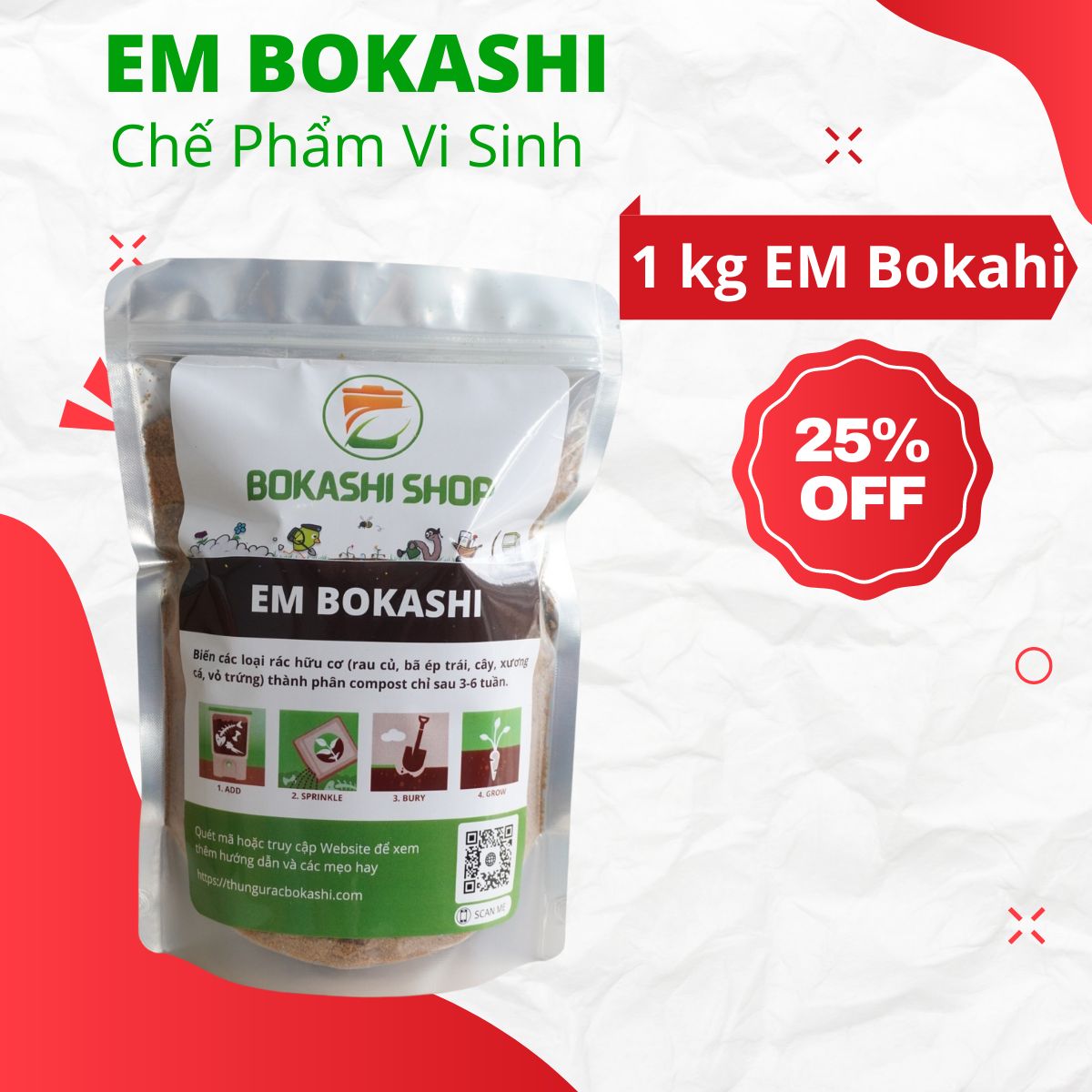 Chế Phẩm Vi Sinh EM Bokashi 1kg - Thùng ủ rác hữu cơ Bokashi