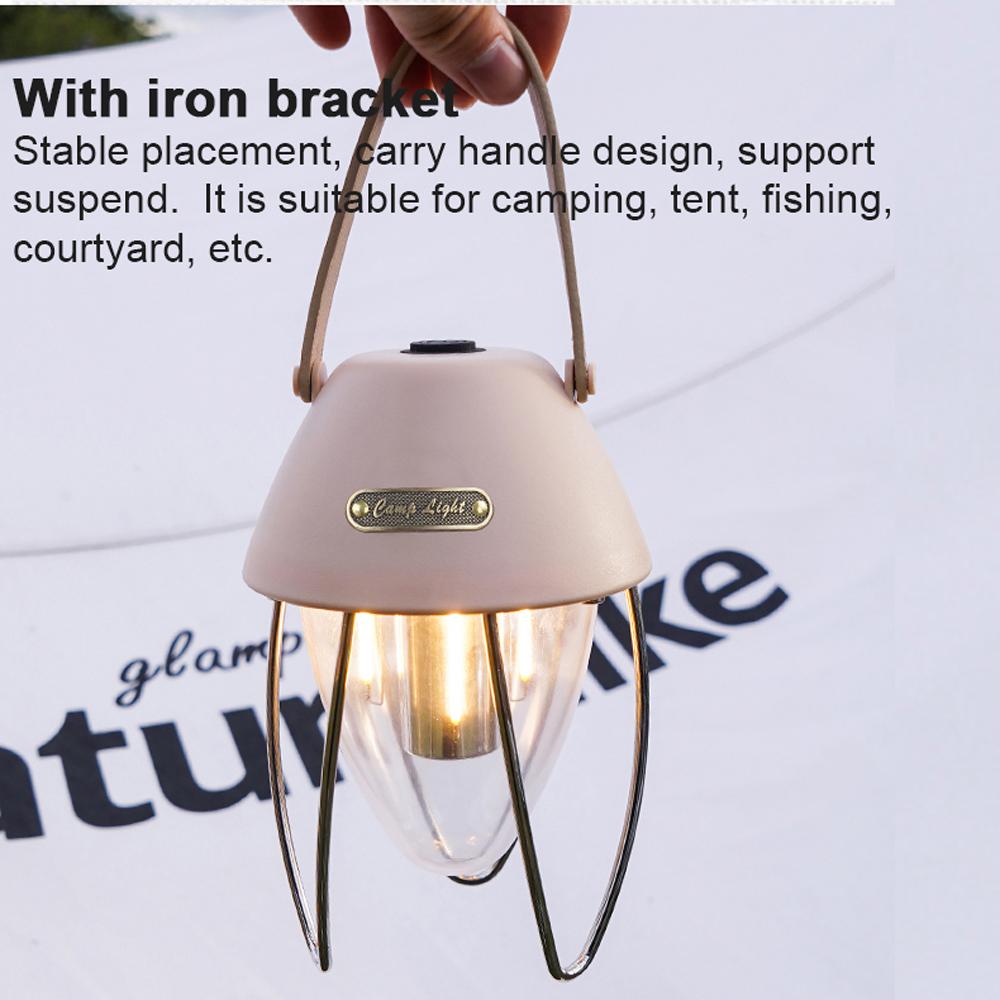 Retro Camping Light USB Rechargeable Campsite Light LED Tent Lamp Waterproof with 3 Light Modes Stepless Dimming for Camping Tent Fishing Courtyard