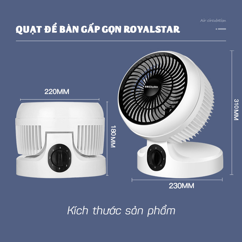 Quạt điện tròn gấp gọn ROYALSTAR để bàn,để đầu giường cao cấp