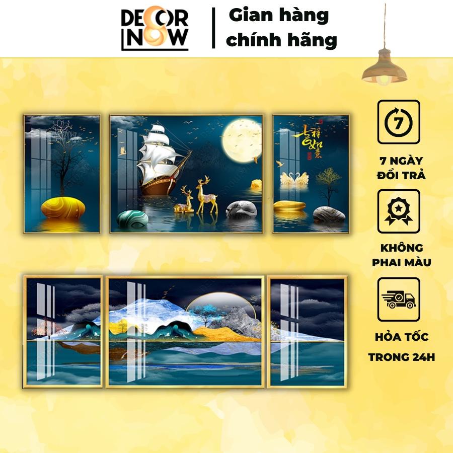 Tranh Treo Tường Phong Cảnh TRÁNG GƯƠNG Có Khung DECORNOW, 1 Bộ 3 Bức Trang trí Phòng Khách Phòng Ngủ Spa DCN-47