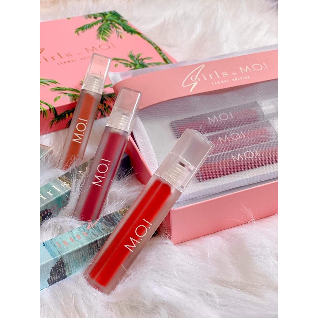 Son Kem Lì Sgirls by M.O.I Son Hồ Ngọc Hà Chất Nhung Lì Mềm Môi Nhiều Dưỡng Lips (Set 3 Son) Kèm Quà Tặng