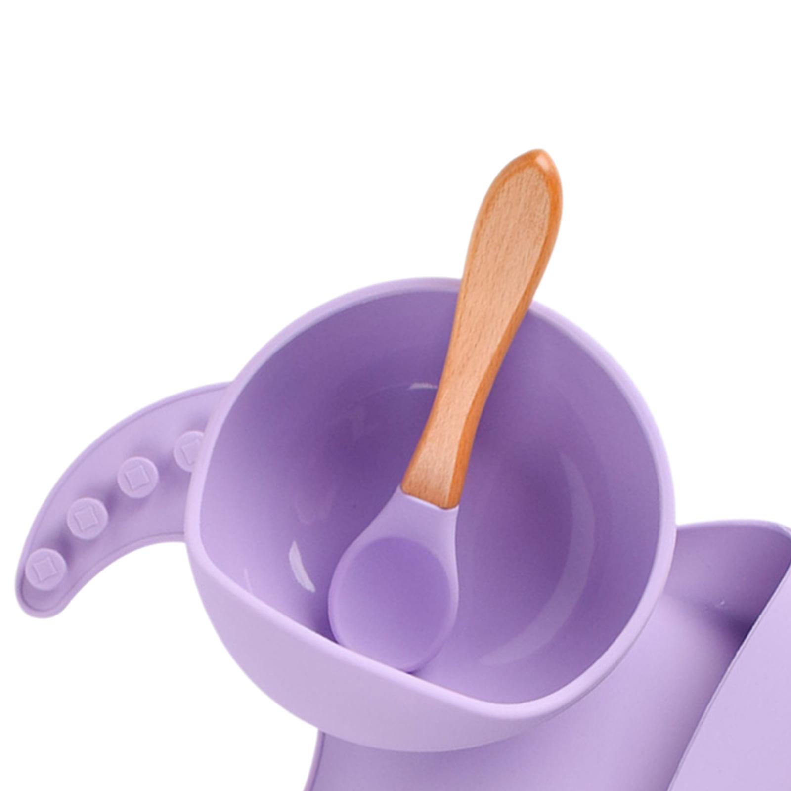 3x Baby Feeding Supplies with Spoons,Silicone Bib and Baby Bowl Silicone