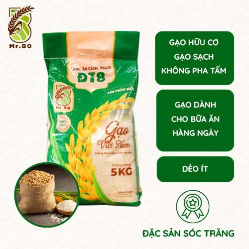 Gạo Đài thơm ĐT8 Mr. Bo túi 5kg thơm nhẹ, ngọt dẻo mềm cơm