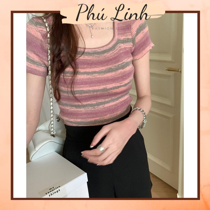 MS654 Áo len tăm cổ vuông croptop loang màu