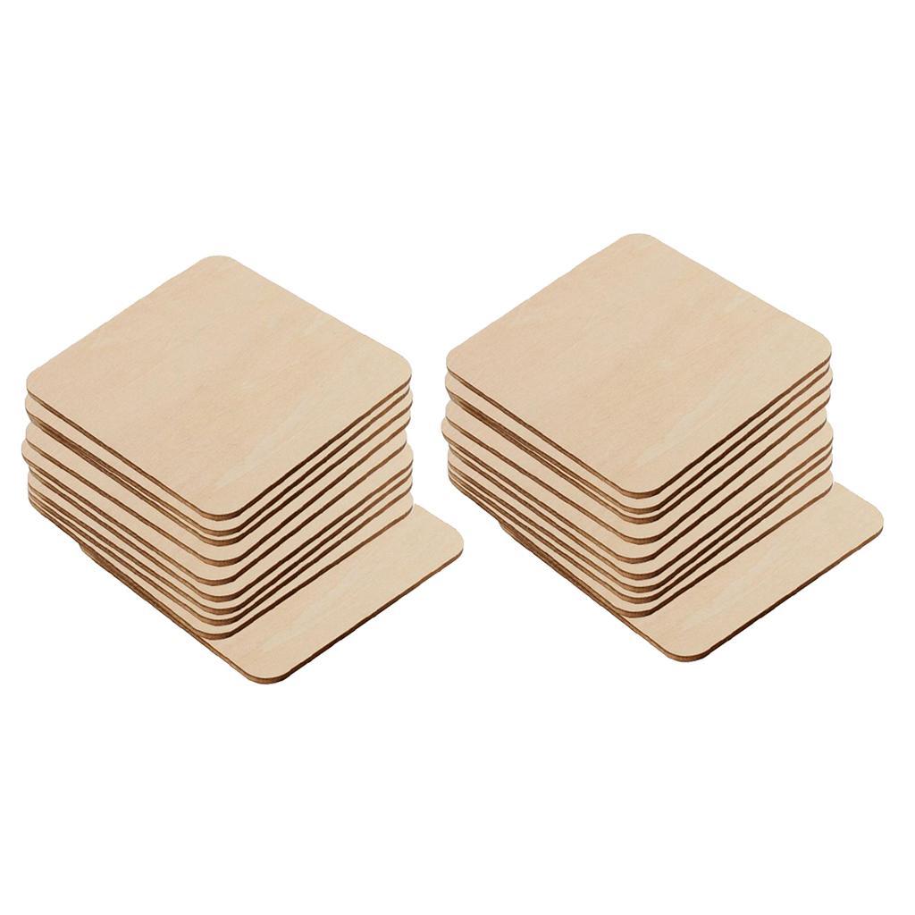 20 X Unfinished Woodcraft Square Wood Pieces Blank Round Corner 6.4*6.4cm