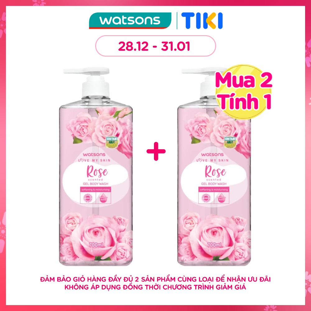 Gel Tắm Watsons Love My Skin Rose Scented Gel Body Wash 700ml