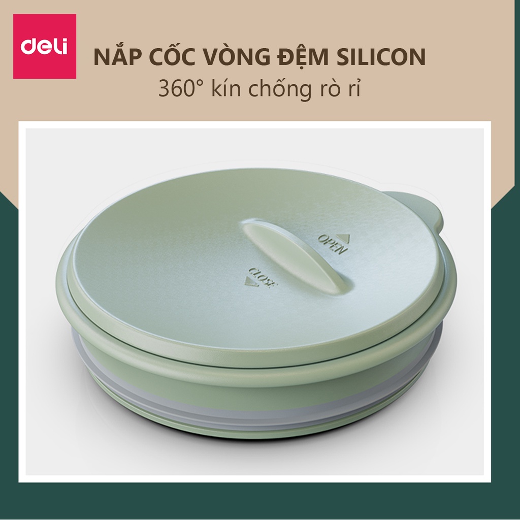 Cốc Giữ Nhiệt Nóng Lạnh Vusign Inox 304 Dung Tích 380ml Cao Cấp Nắp Trượt Mở Cách Nhiệt Deli - Phù Hợp Cà Phê Trà Nước Ép Sinh Tố Đá Văn Phòng Công Sở Học Sinh - LL602