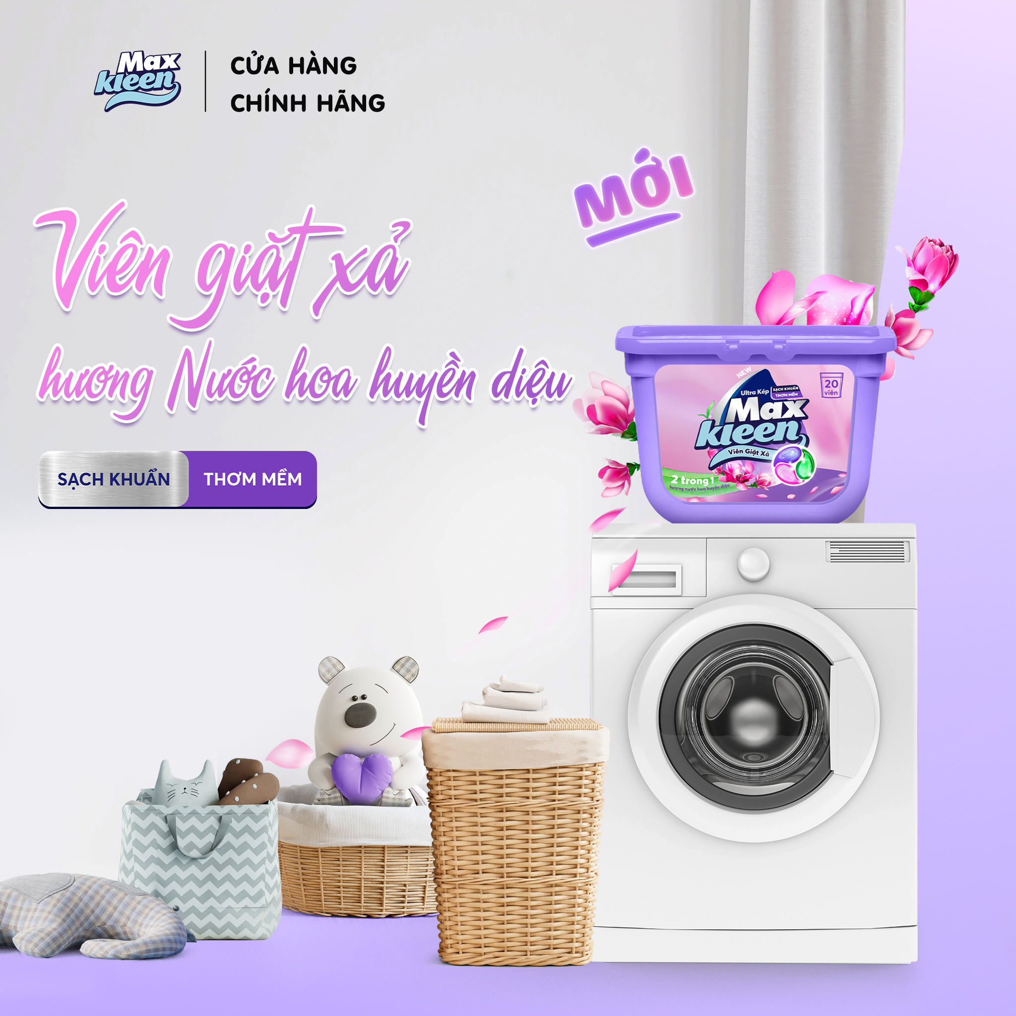 Hộp viên giặt xả MaxKleen 2 trong 1 hương Huyền diệu (20 viên/ hộp)