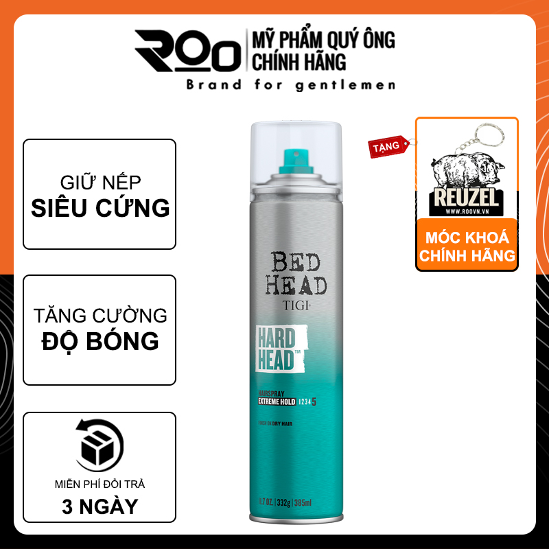 Gôm Xịt Tóc Tigi Hard Head Hair Spray Extreme Hold Giữ Nếp Cứng - Tặng móc khoá chính hãng