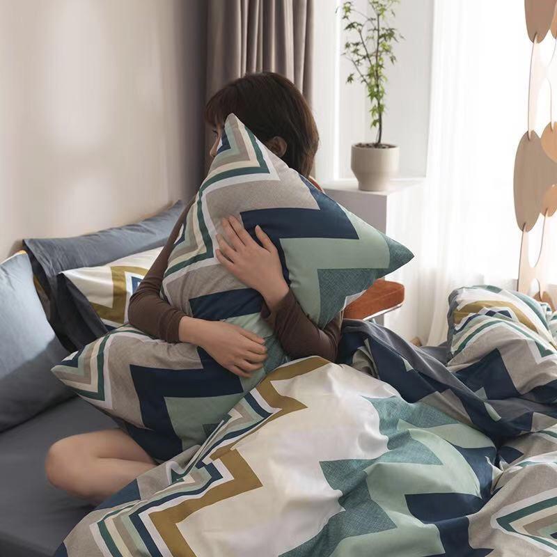 Set Ga Gối Cotton Living 100%cotton Hàng Nhập Khẩu Cao Cấp 4 Món Kẻ Hiện Đại