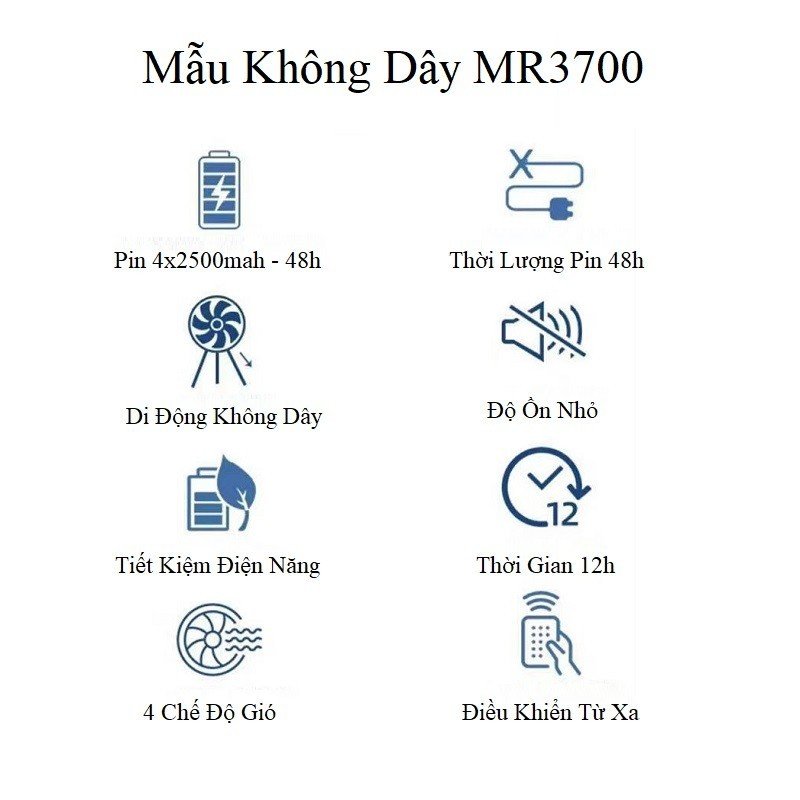 QUẠT TÍCH ĐIỆN KHÔNG DÂYTHÔNG MINH  MR3700 điều khiển từ xa, hoạt động bền bỉ 48h- hàng cao cấp