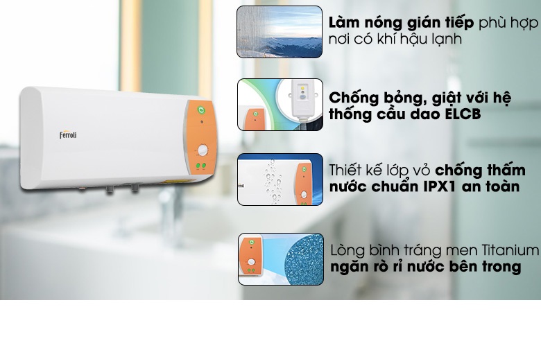 Bình nước nóng Ferroli Verdi DE15L, 3 công suất, hiển thị nhiệt độ, 2500W - Hàng chính hãng