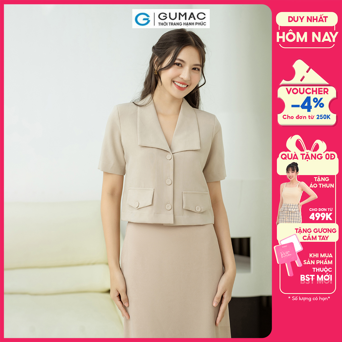 Blazer cổ bẻ V GUMAC AD08043