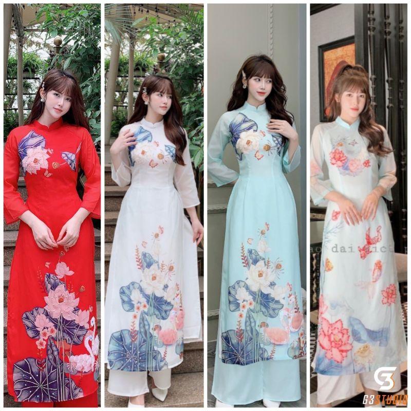 Siêu phẩm áo dài cách tân tơ kết nổi 4 tà đẹp sang xịn Áo dài đẹp hàng thiết kế cao cấp ảnh thật 100%