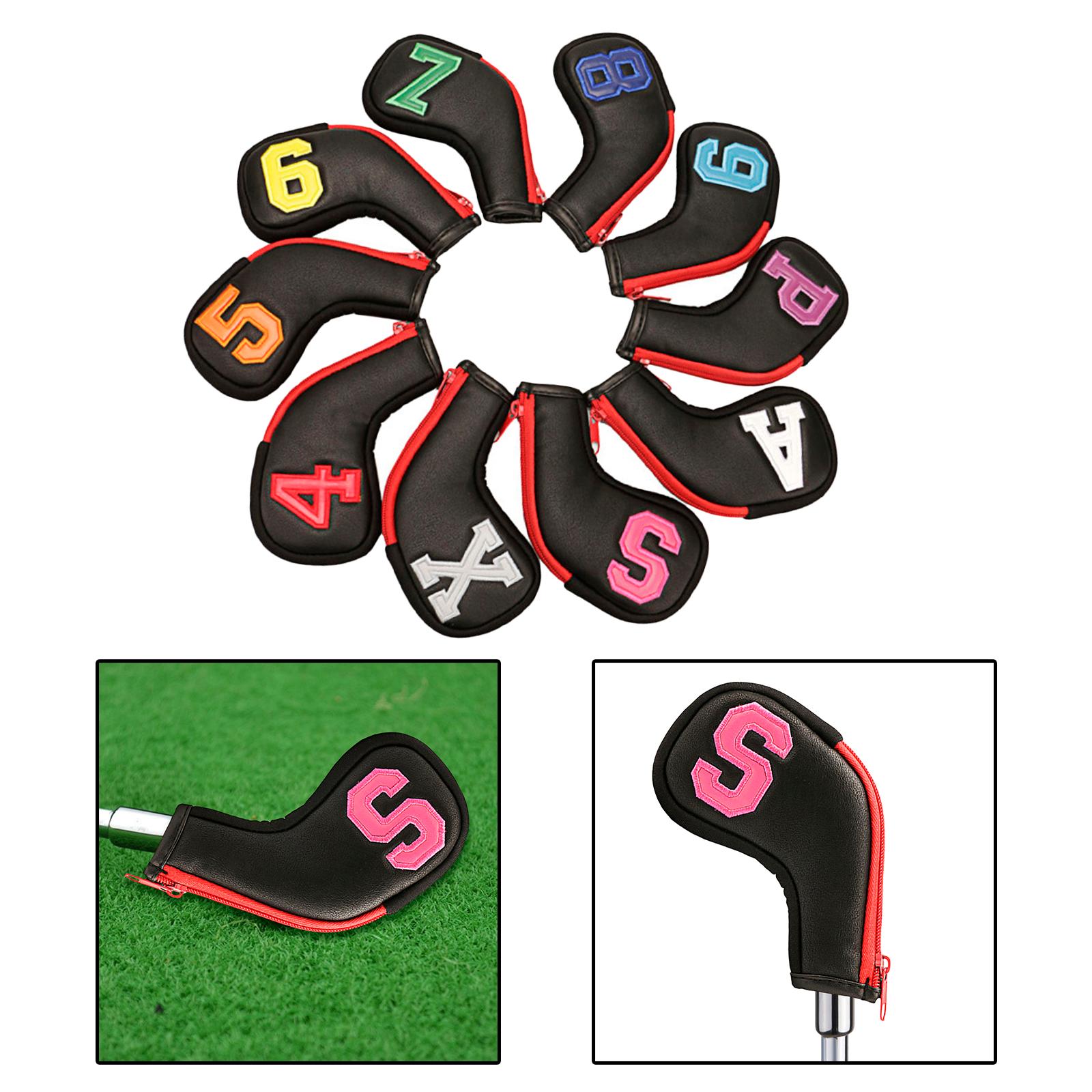 Golf Club Iron Head Covers, 10 pcs Golf Headcover Set, Thick Synthetic Leather Golf Iron Head Covers Set Fit All Brands Irons , Watercolor