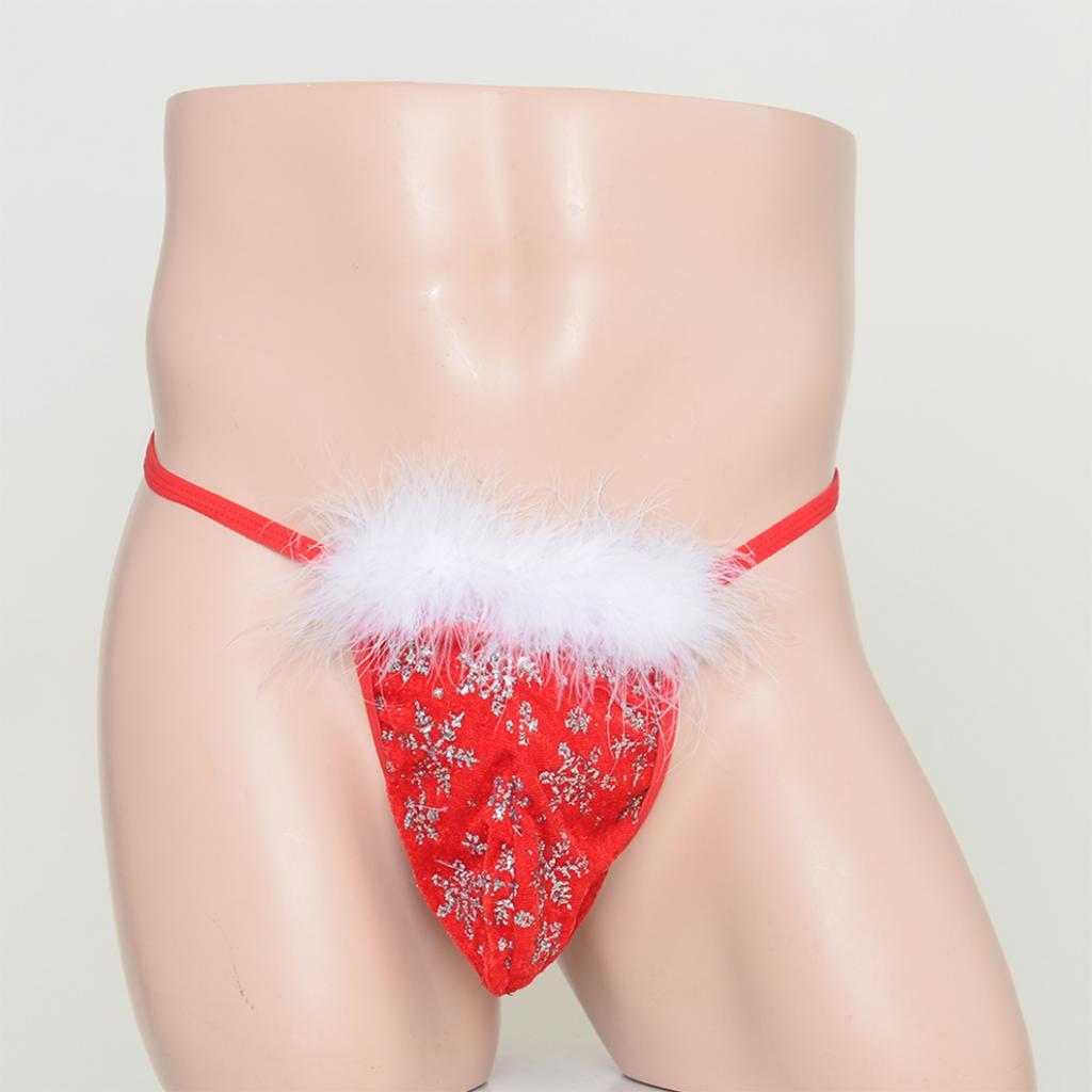 Men's Christmas Snowflake Underwear Bikini Briefs G-String Thongs Dark Blue