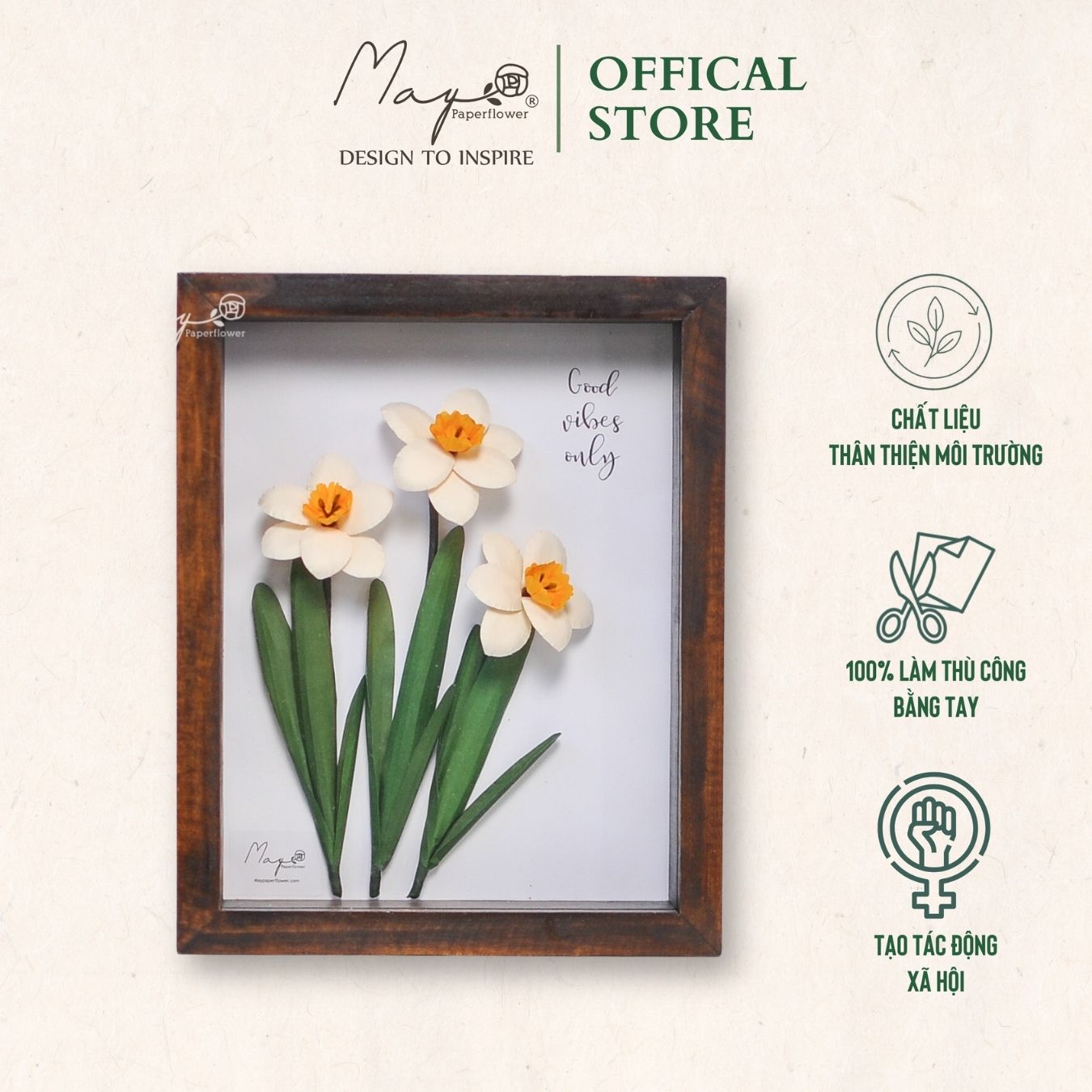 'Tranh hoa giấy handmade trang trí cao cấp cm, HOA THỦY TIÊN Maypaperflower - hoa giấy nghệ thuật
